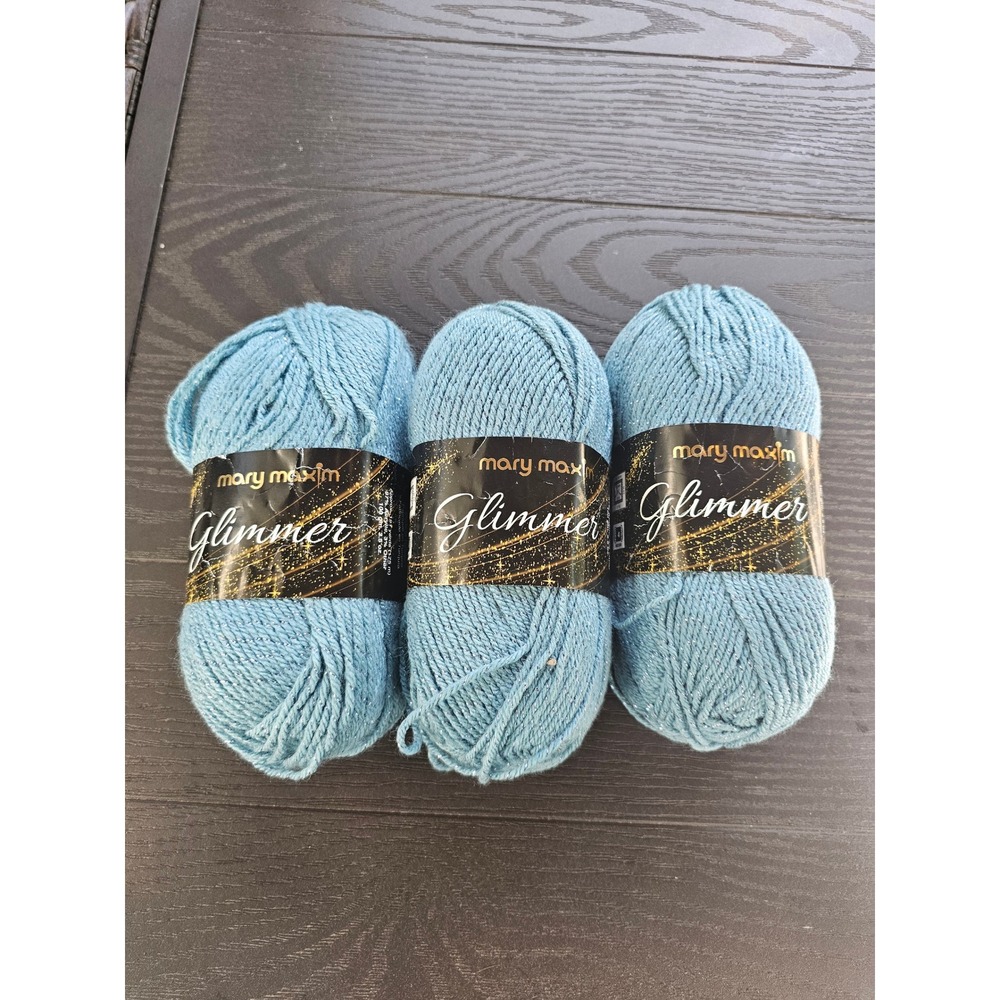 Mary Maxim Glimmer Yarn Light Blue Sparkle 3 Skeins 191yd Each‎ Medium 4 Worsted